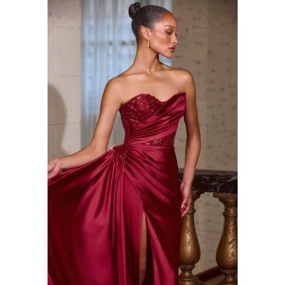 NWT Ladivine Evening Gown Dress Women Size 0 Rose Pink One Shoulder Satin Glam - Picture 3 of 13